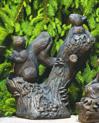 Twin Squirrel On Stump Statue 16.25" High