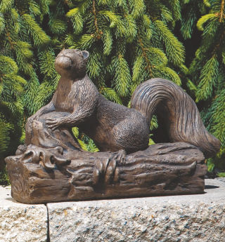 Squirrel With Nut On A Log Statue