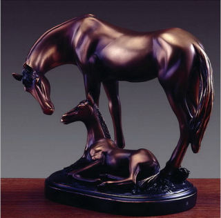 Horse Mare With Baby Foal Sculpture 7" H