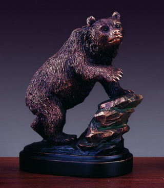 Bear On Rock Statue Sculpture 6" High