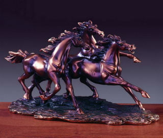 Three Horses Running Statue Sculpture
