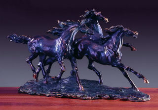 Three Wild Horses Sculpture Large 18" Wide
