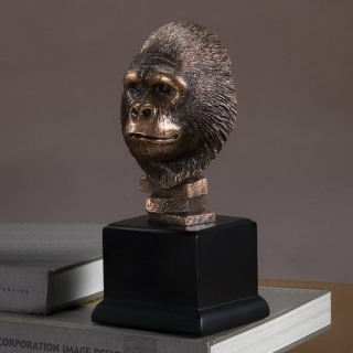 Gorilla Head Sculptural Bust 9" High