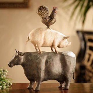 American Folk Art Chicken Pig and Cow Statue