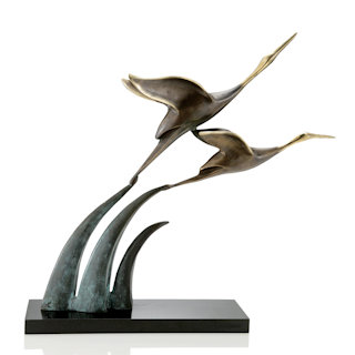 Stylized Crane Pair Brass Sculpture