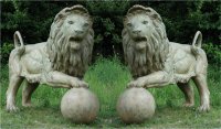 Standing Pair Of Lions With Ball Bronzes
